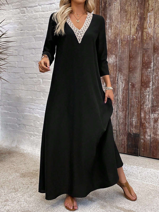 Vestido Longo Feminino Manga Longa Renda Preto – Doce Malícia