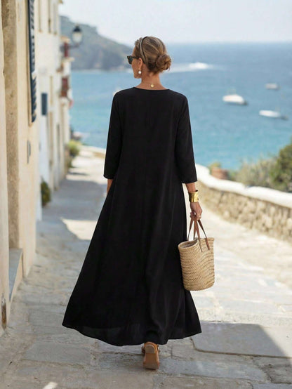 Vestido Longo Feminino Manga Longa Renda Preto – Doce Malícia