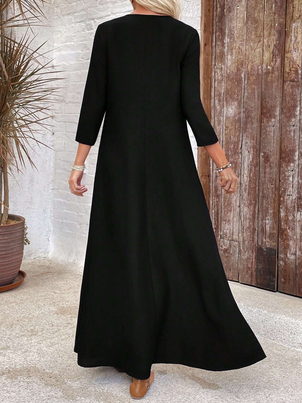 Vestido Longo Feminino Manga Longa Renda Preto – Doce Malícia