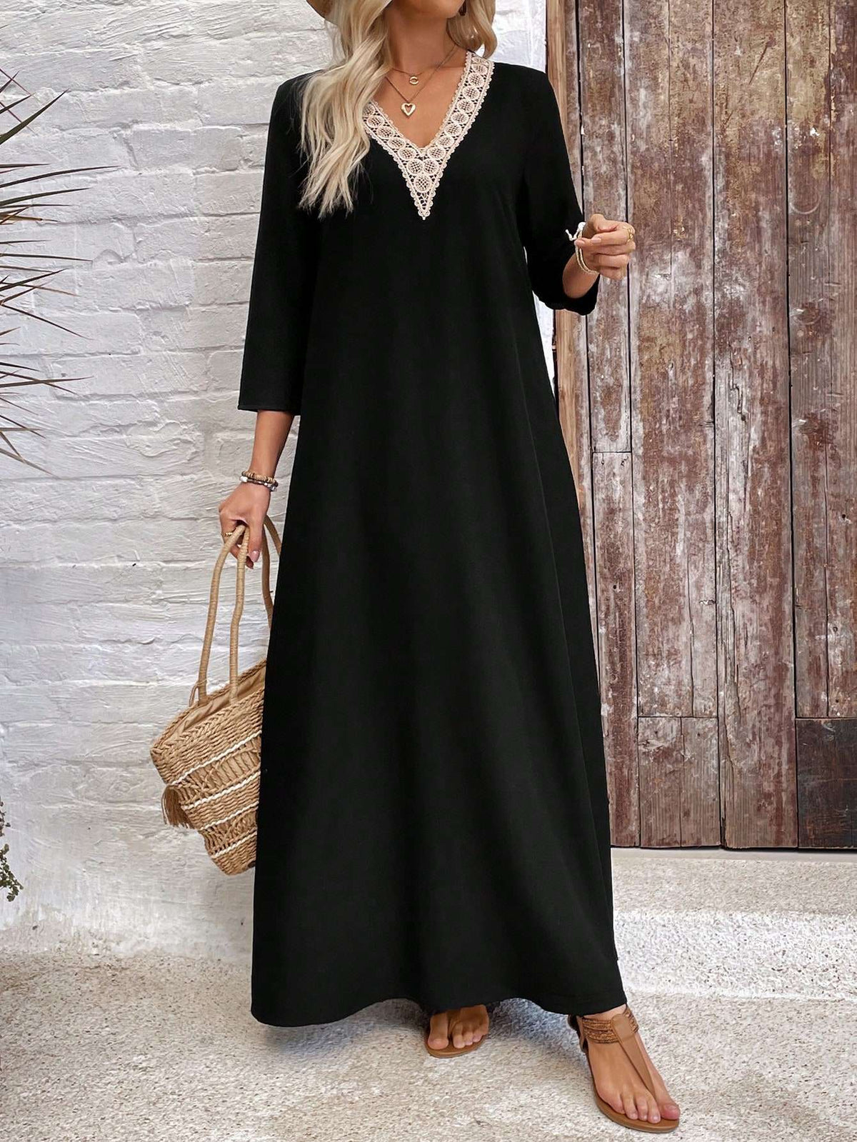 Vestido Longo Feminino Manga Longa Renda Preto – Doce Malícia