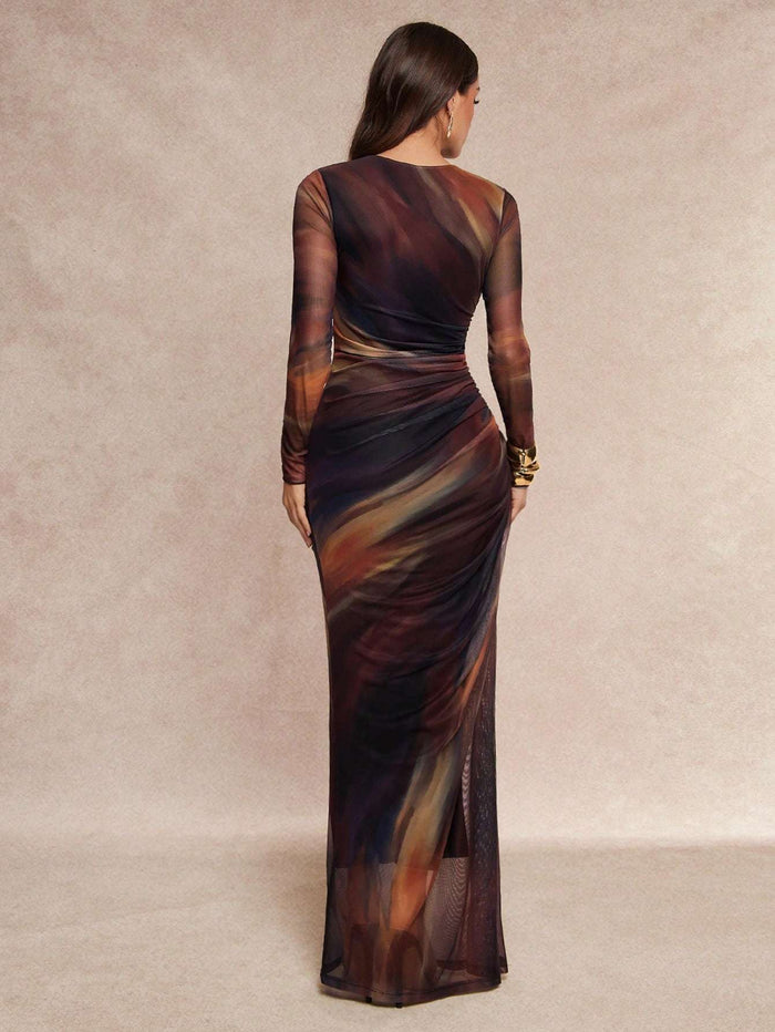 Vestido Longo Mesh Estampa Abstrata – Doce Malícia — Doce Malícia