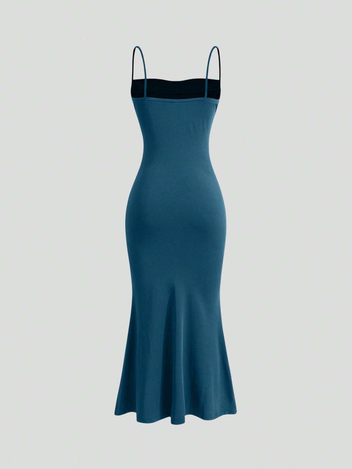 Vestido Midi Alças Finas Franzido Azul Petróleo – Doce Malícia — Doce Malícia
