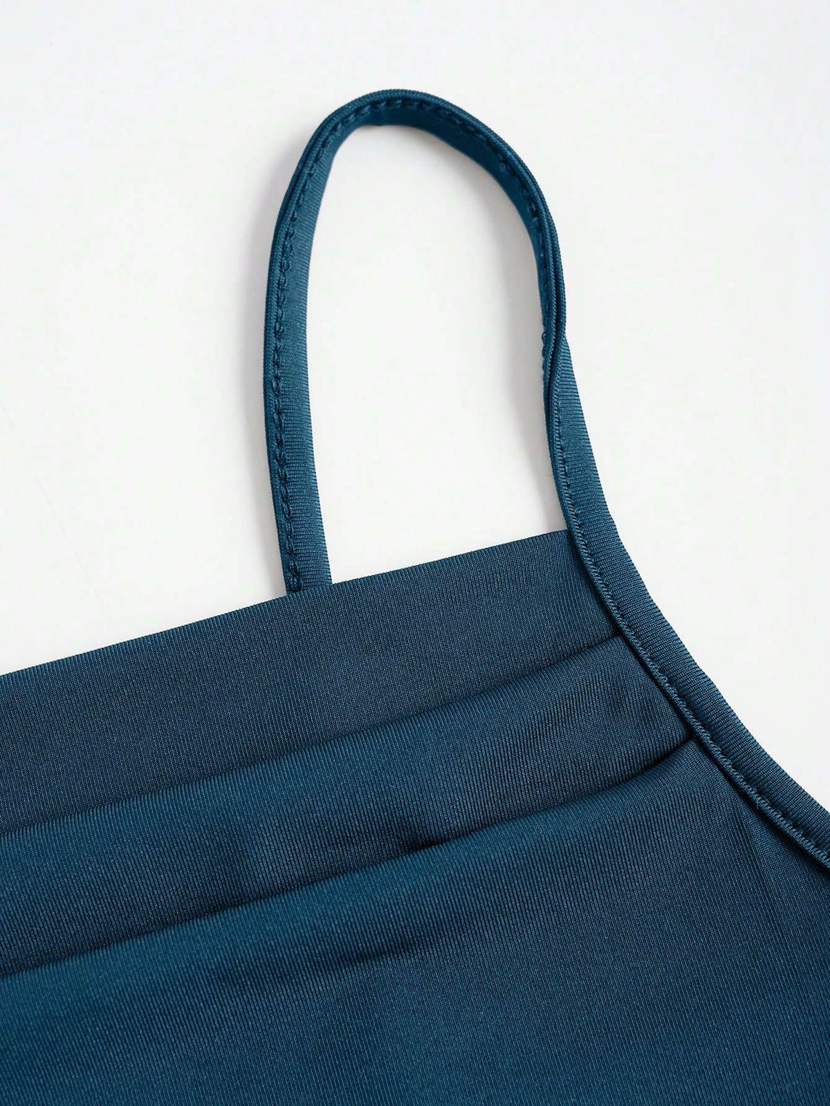 Vestido Midi Alças Finas Franzido Azul Petróleo – Doce Malícia