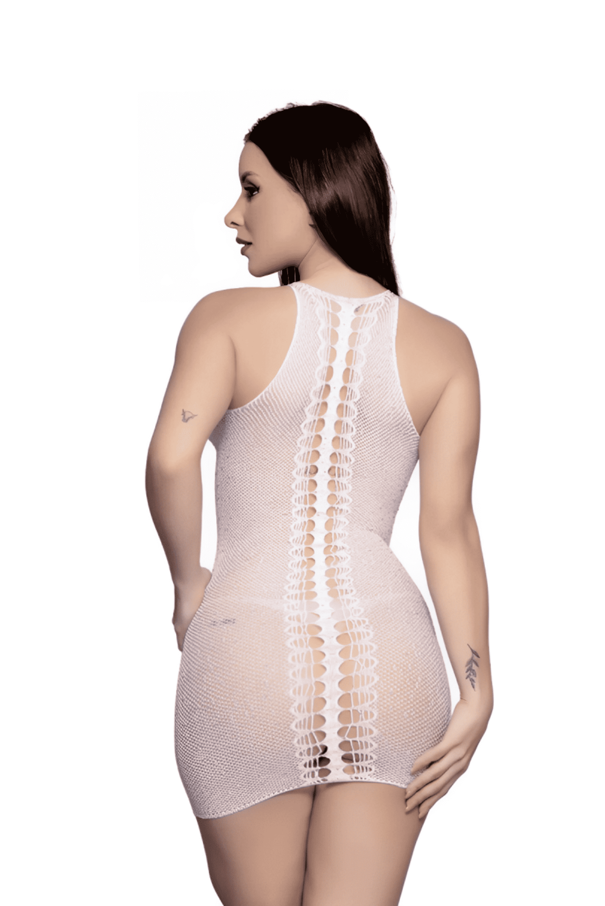 Vestido Bodystocking Branco com Strass em Quantidade – Doce Malícia
