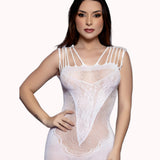 Vestido Bodystocking Branco com Strass – Doce Malícia