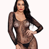 Vestido Bodystocking Com Manga Bordado – Doce Malícia