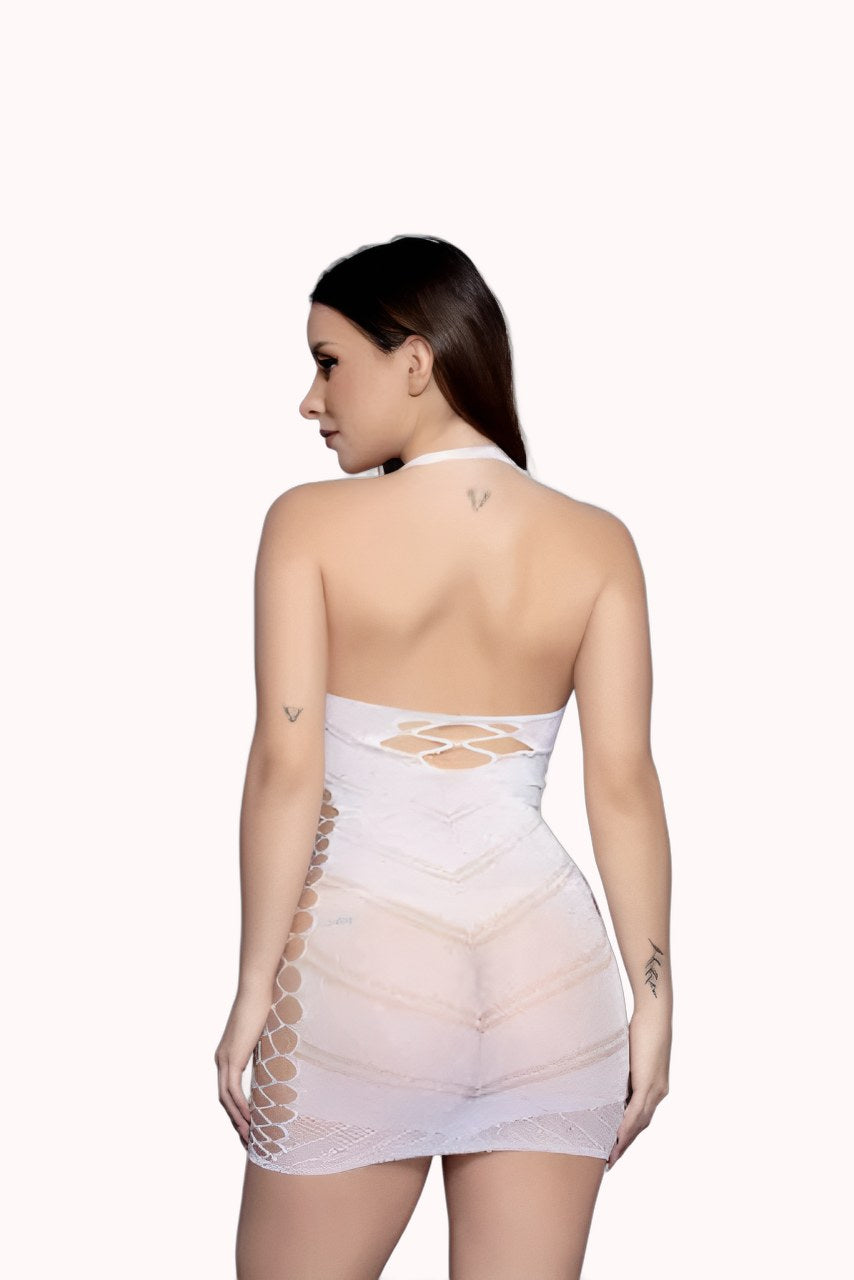 Vestido Bodystocking com Recorte e Strass Branco – Doce Malícia