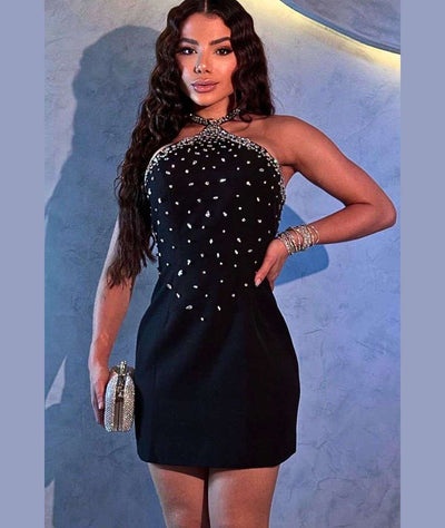 Vestido Liz Pedraria Strass - Preto