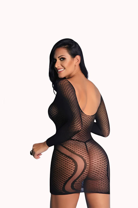 Vestido Bodystocking Preto Vazado – Doce Malícia