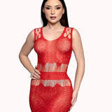Vestido Bodystocking Vermelho com Strass – Doce Malícia