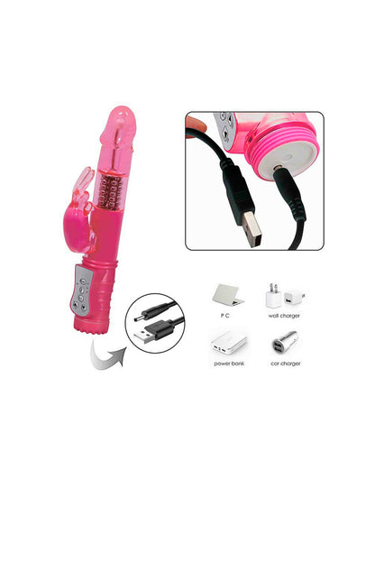 Vibrador Rotativo Liso Recarregável Rabbit em rosa – Doce Malícia