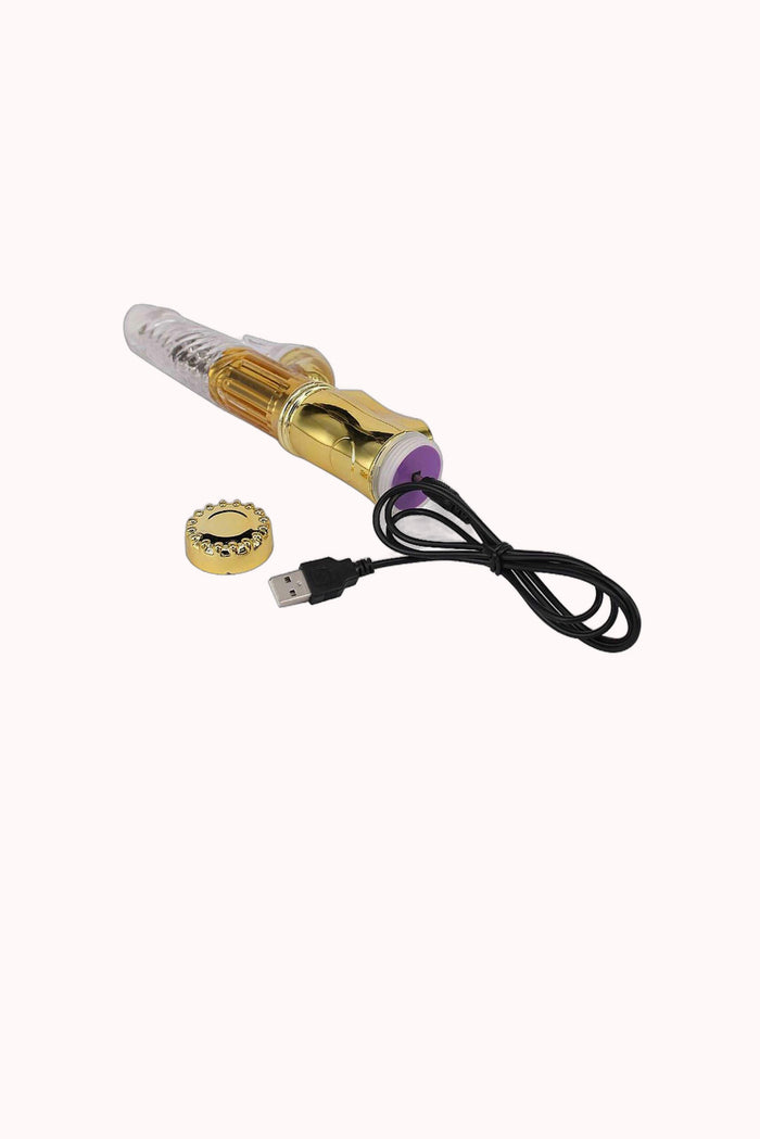 Vibrador Rabbit Metálico em Silicone Recarregável – 36 Vibrações com 8 Níveis de Rotação – Doce Malícia — Doce Malícia