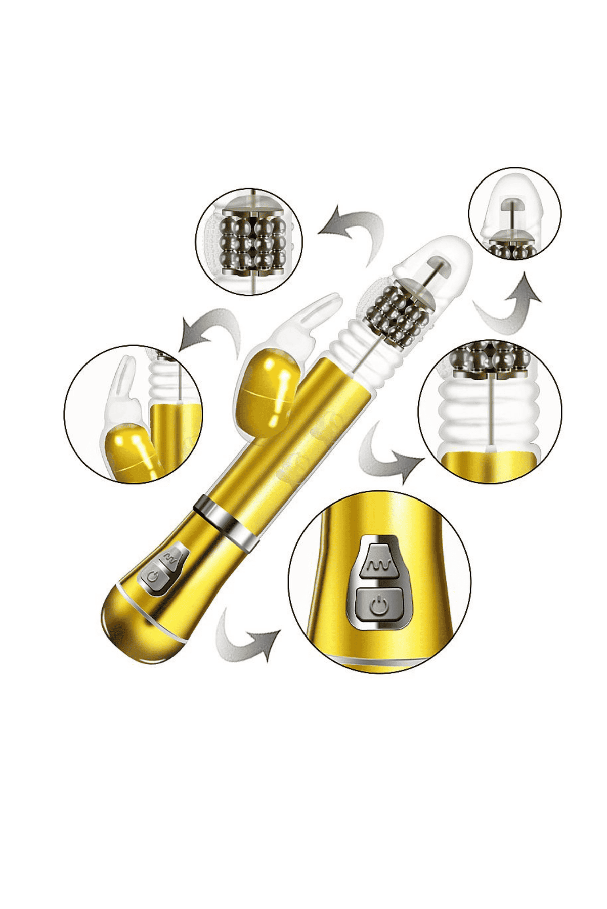 Vibrador Rotativo de Coelho Cromado em dourado – Doce Malícia