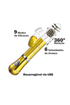 Vibrador Rotativo de Coelho Cromado em dourado – Doce Malícia