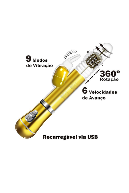 Vibrador Rotativo de Coelho Cromado em dourado – Doce Malícia