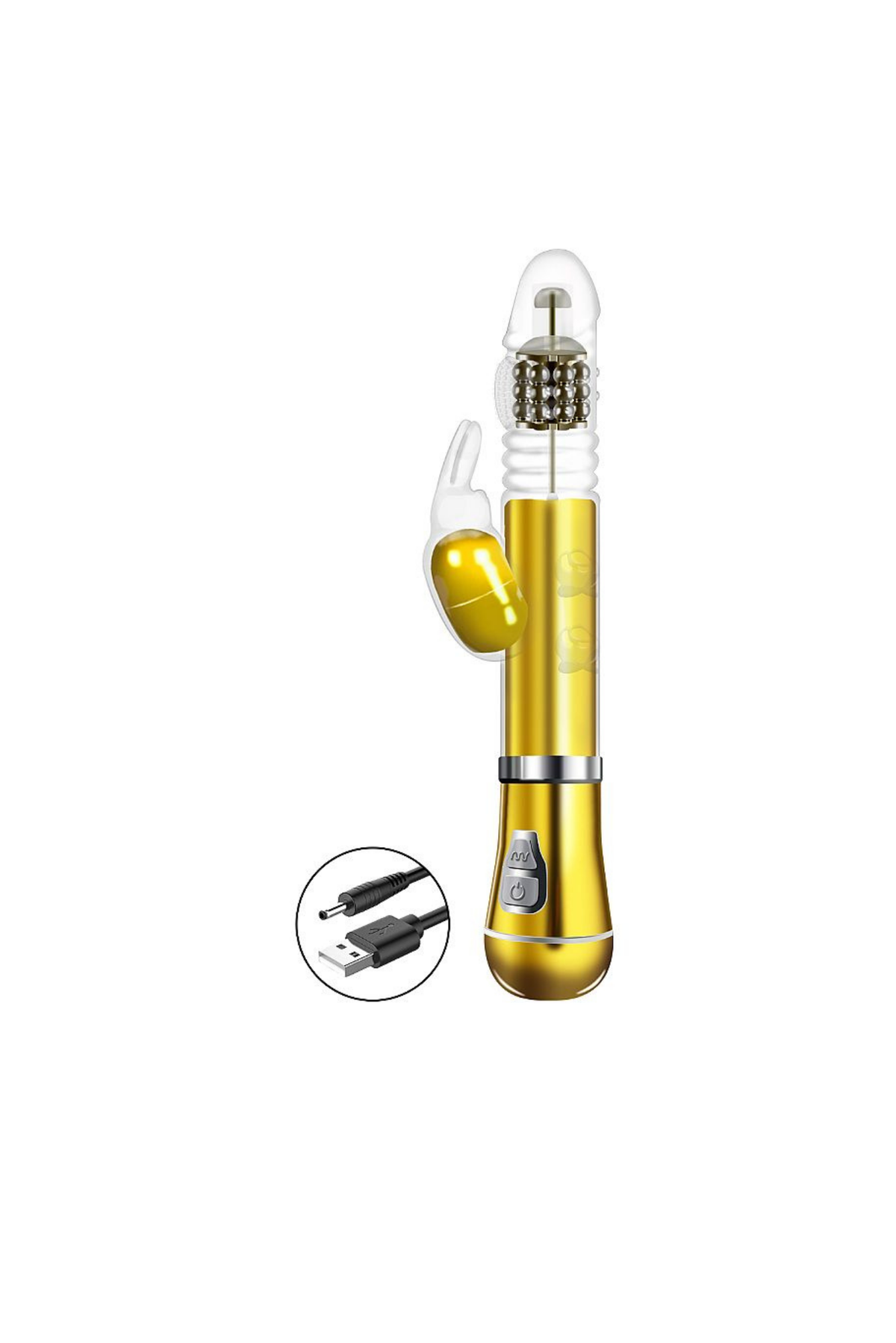 Vibrador Rotativo de Coelho Cromado em dourado – Doce Malícia