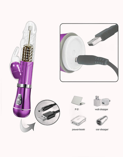 Vibrador Rotativo de Coelho Cromado Recarregável Roxo Metálico – Doce Malícia