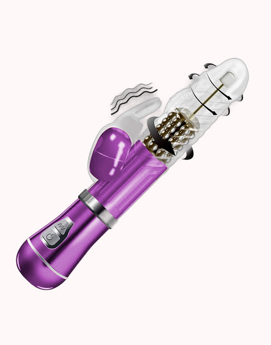 Vibrador Rotativo de Coelho Cromado Recarregável Roxo Metálico – Doce Malícia