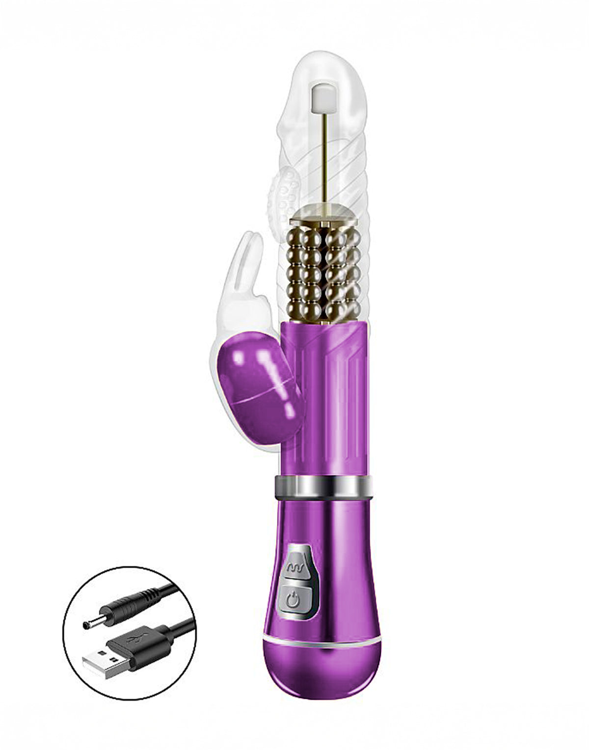 Vibrador Rotativo de Coelho Cromado em roxo – Doce Malícia