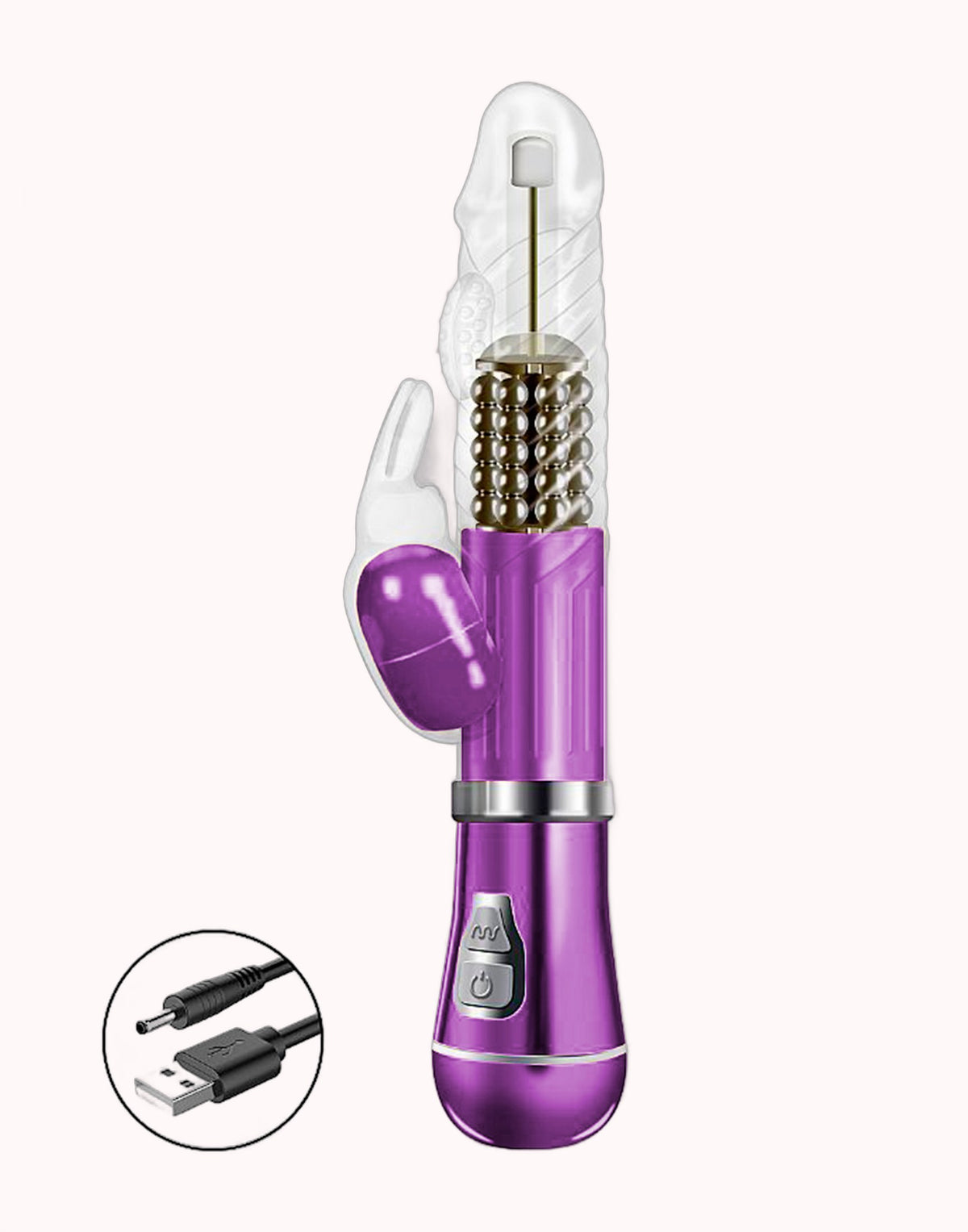 Vibrador Rotativo de Coelho Cromado Recarregável Roxo Metálico – Doce Malícia