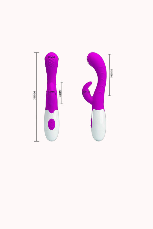 Vibrador Duplo em Silicone Cirúrgico – 7 Modos de Vibração e 3 Modos de Dedilhar – Doce Malícia