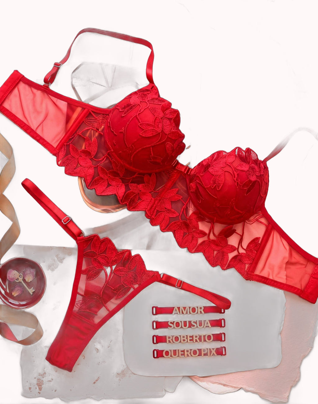 Conjunto Personalizável em Tule Bordado – Wendy – Rubi – Tamanho M – Doce Malícia